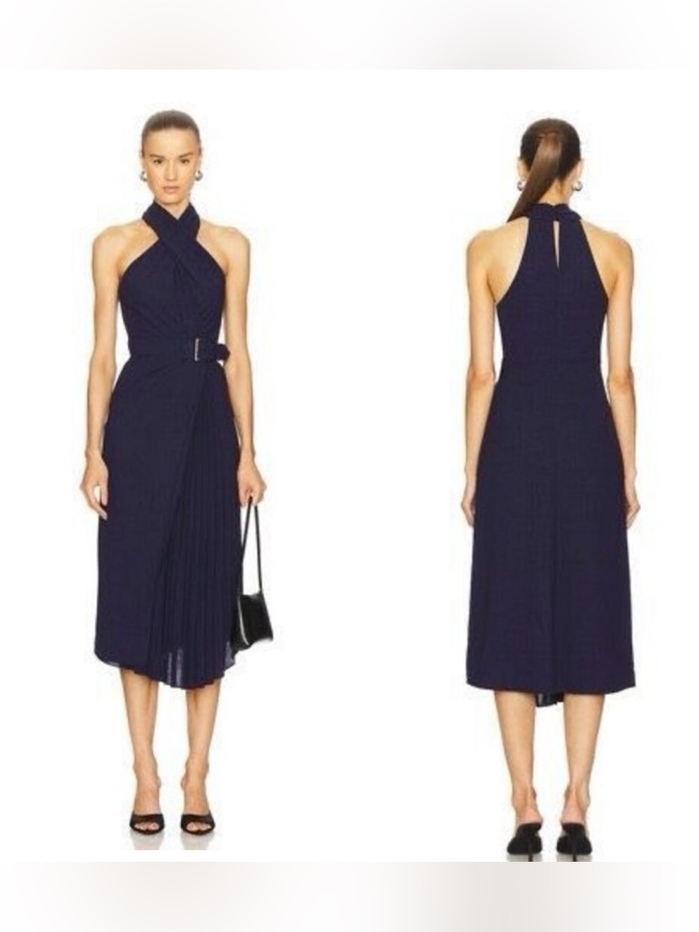 A.L.C. Fiona Navy Halter Midi Dress with Pleated Side Panel - NWT | size 6